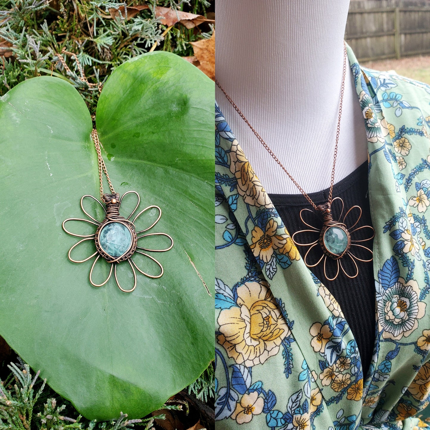 Daisy Green Flourite Crystal Copper Pendant