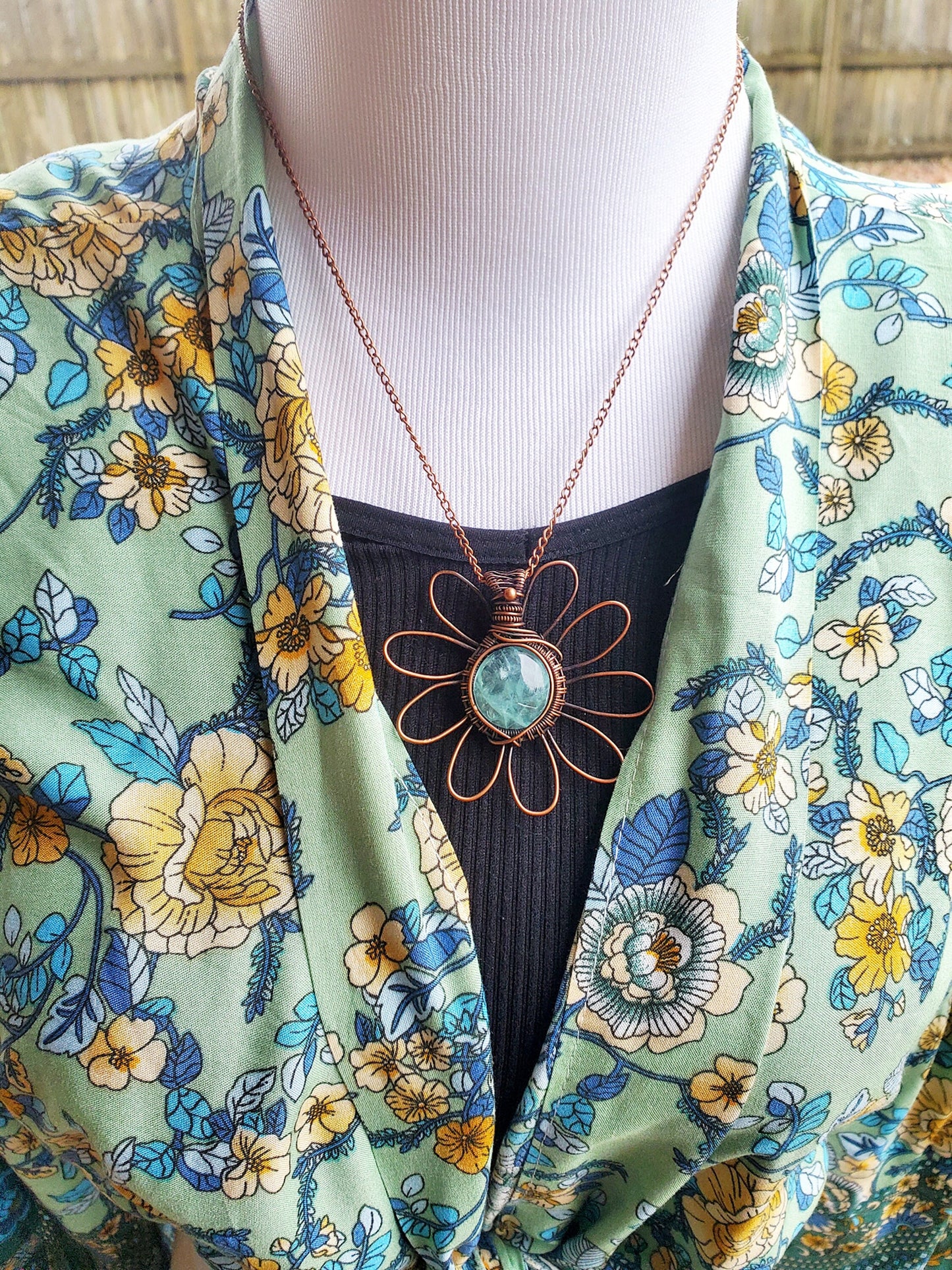 Daisy Green Flourite Crystal Copper Pendant