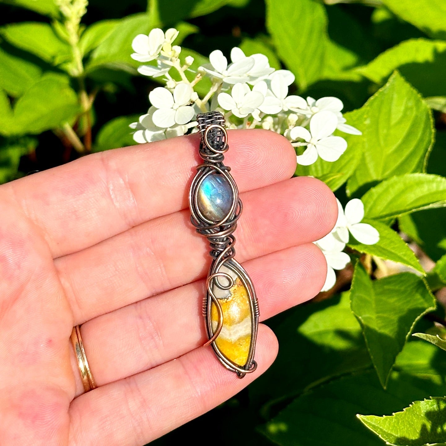 Double Crystal Copper Pendants