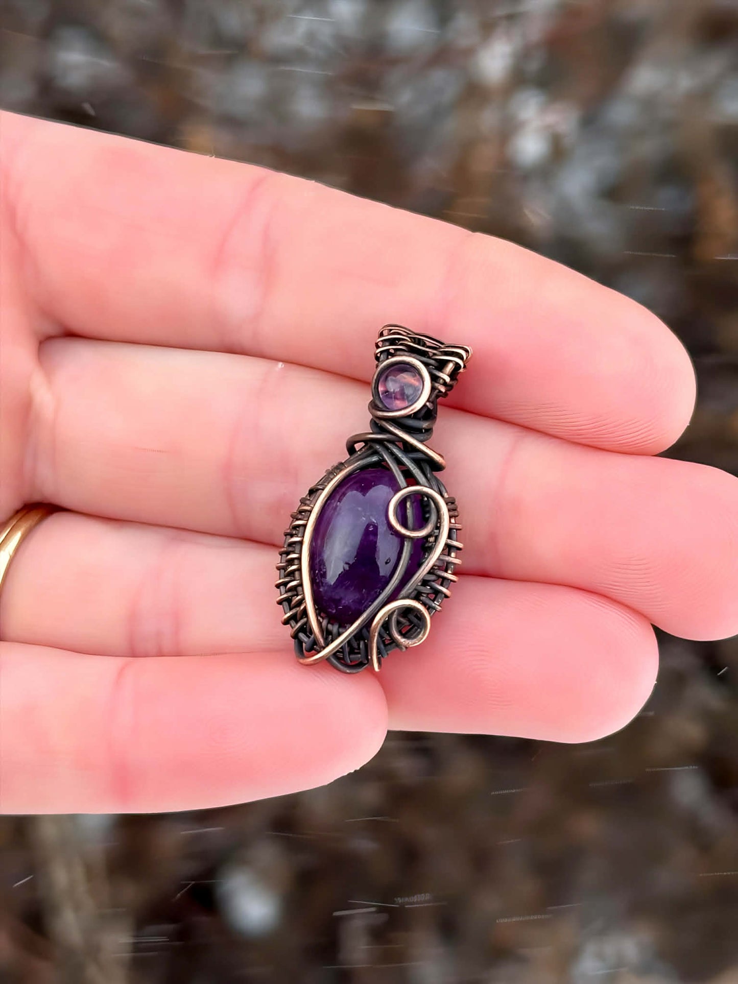 Mini Amethyst & Amethyst Accent Crystal Copper Pendant