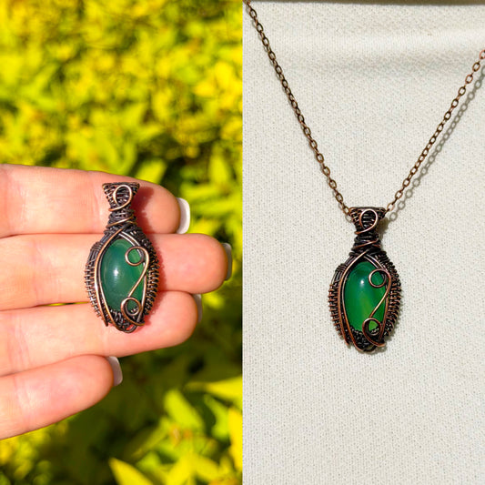 Mini Green Banded Agate Crystal Copper Pendant
