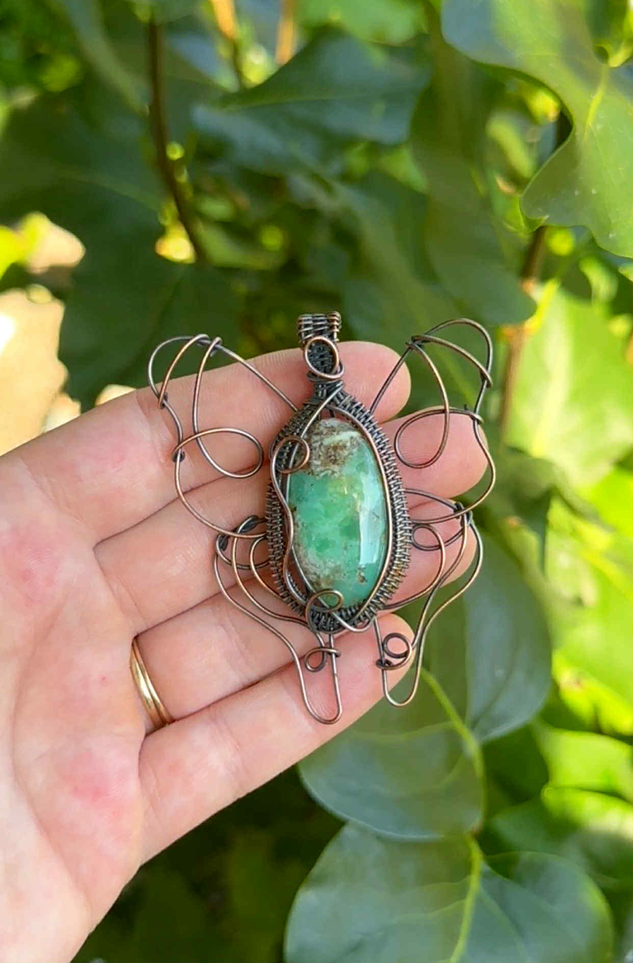 Luna Moth Chrysoprase Crystal Copper Pendant