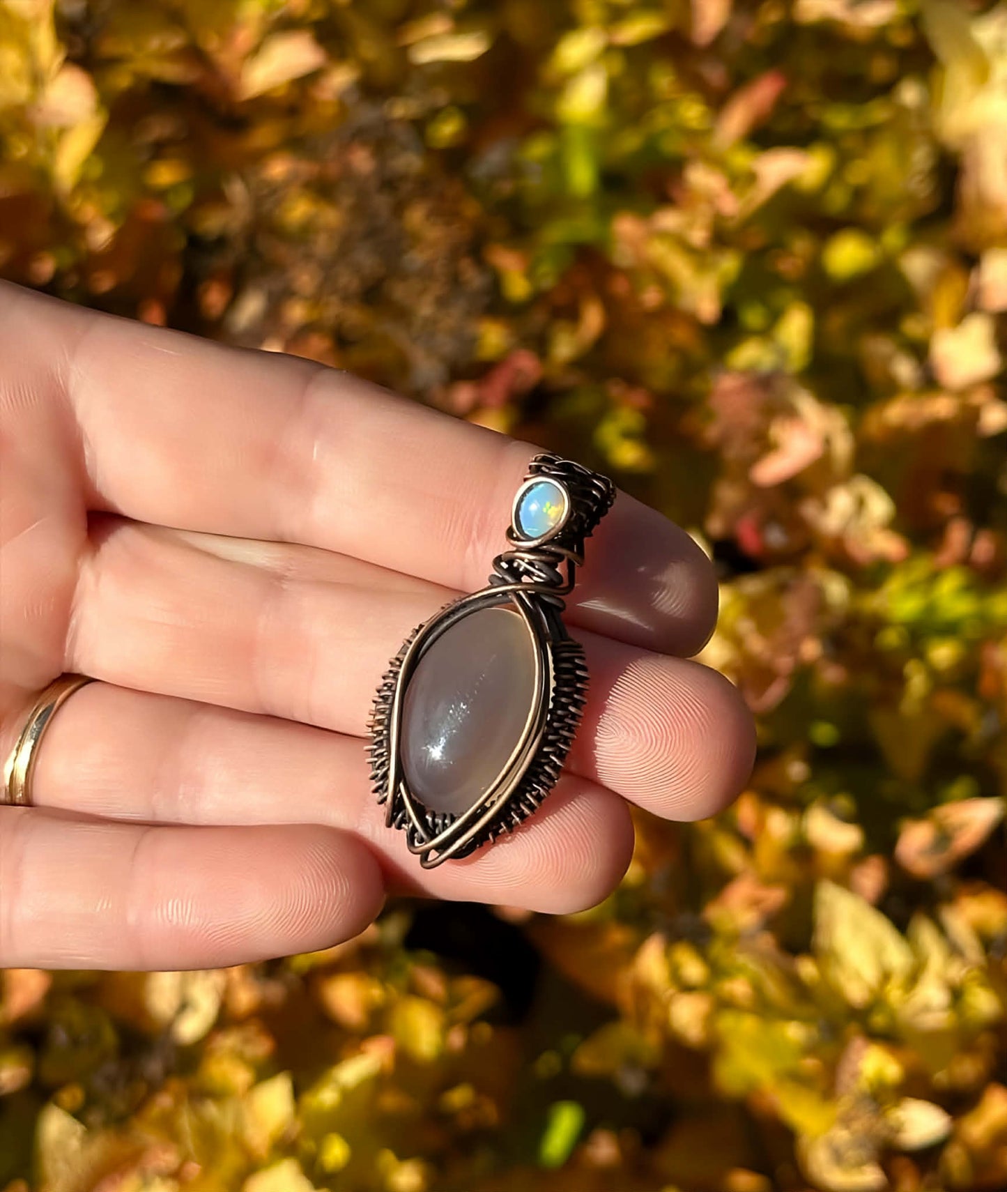Mini Grey Moonstone & Opal Accent Crystal Copper Pendant