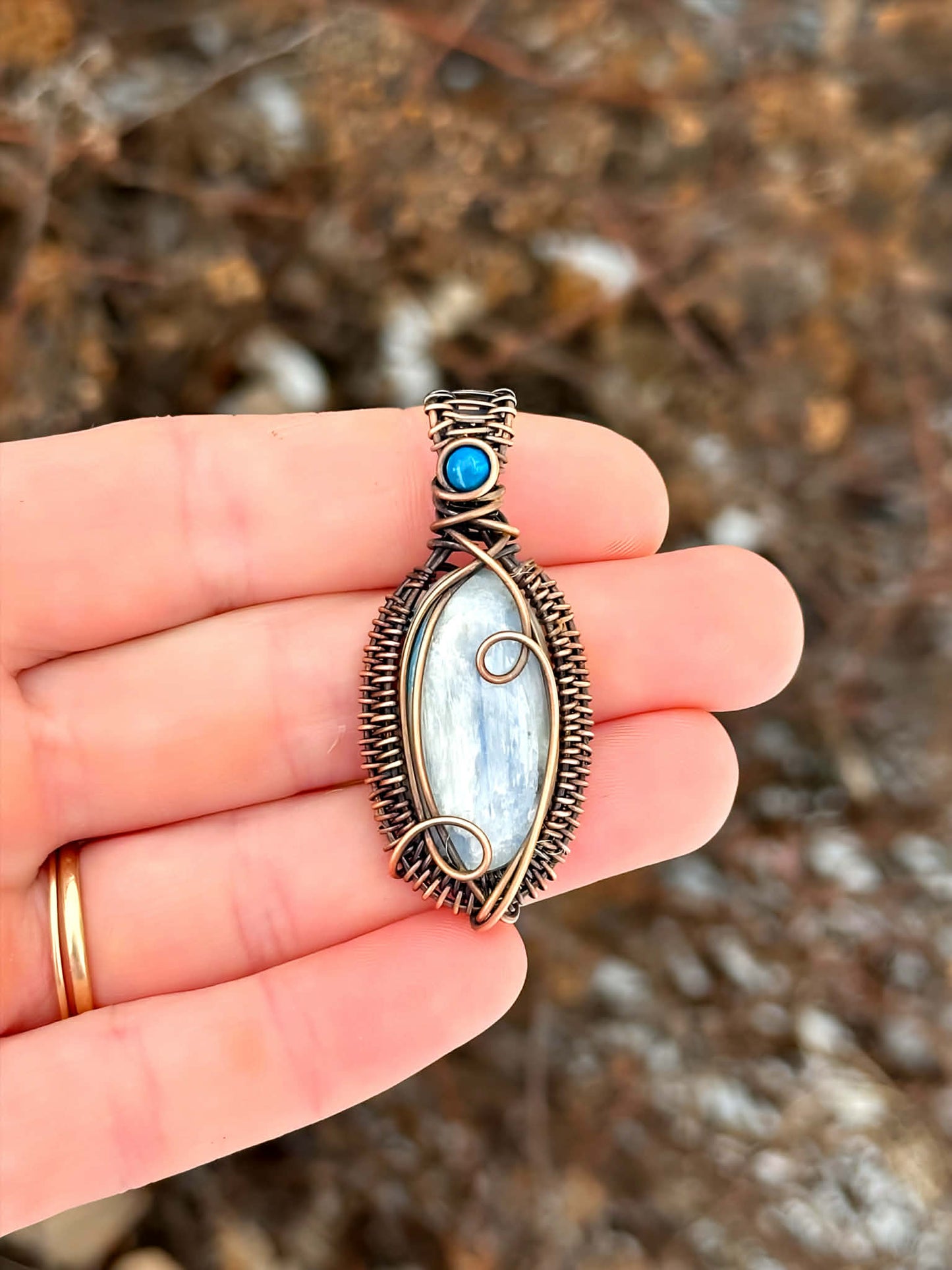 Blue Kyanite & Turquoise Accent Crystal Copper Pendant