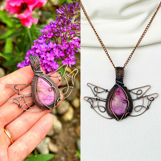 Lotus Cobalt Calcite Crystal Copper Pendant