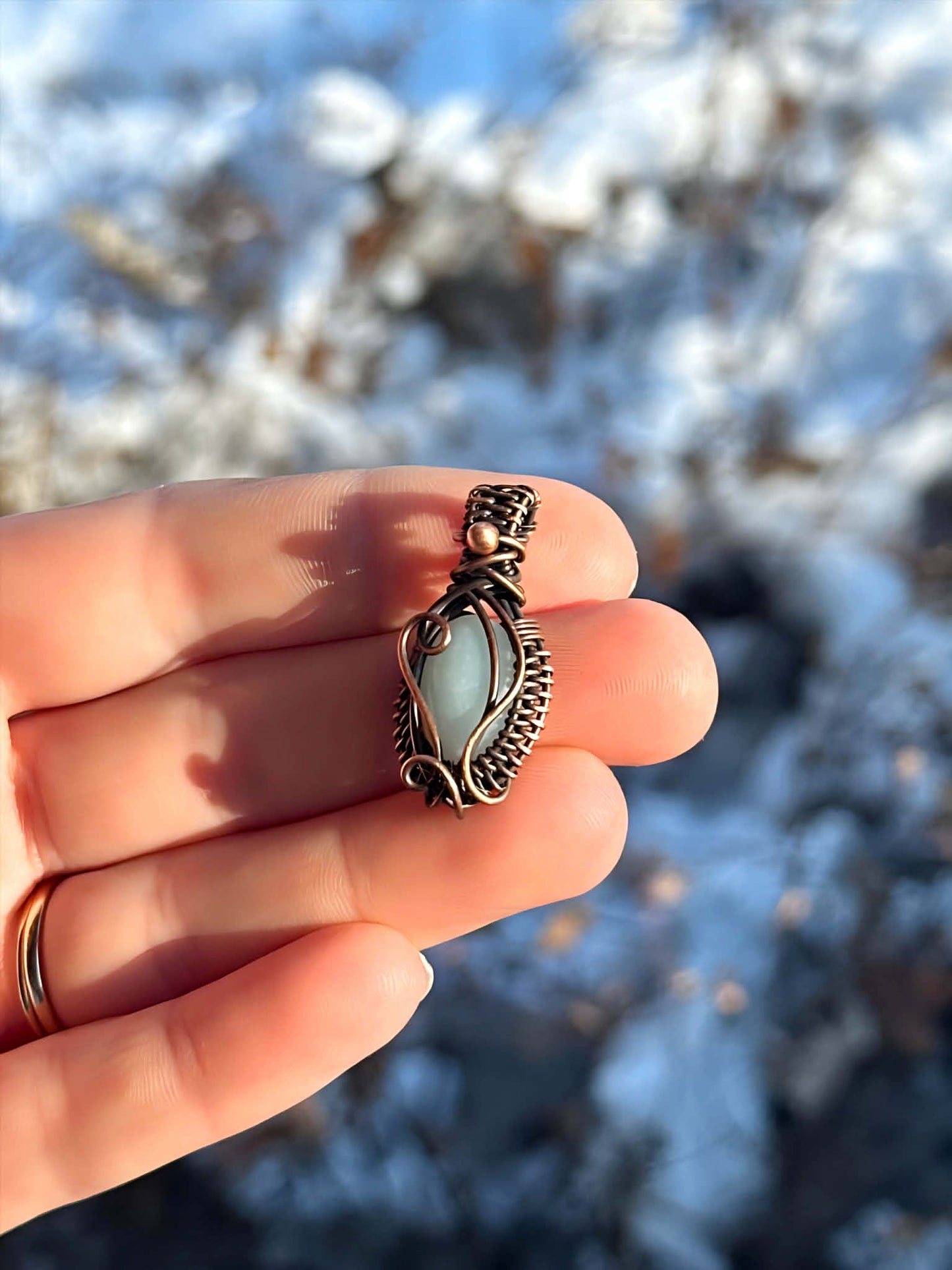 Mini Amazonite Crystal Copper Pendant