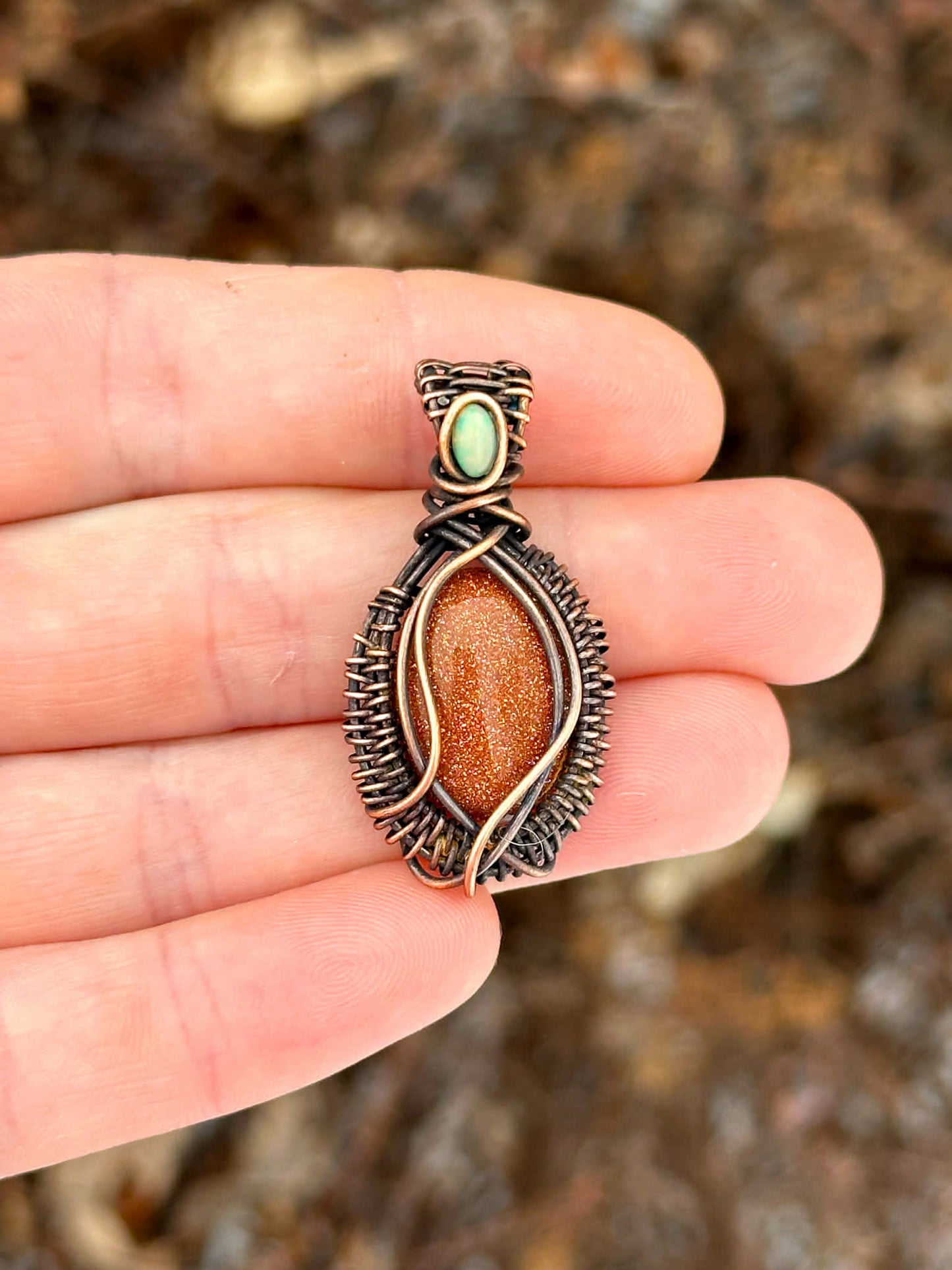 Mini Sunstone & Opal Accent Crystal Copper Pendant