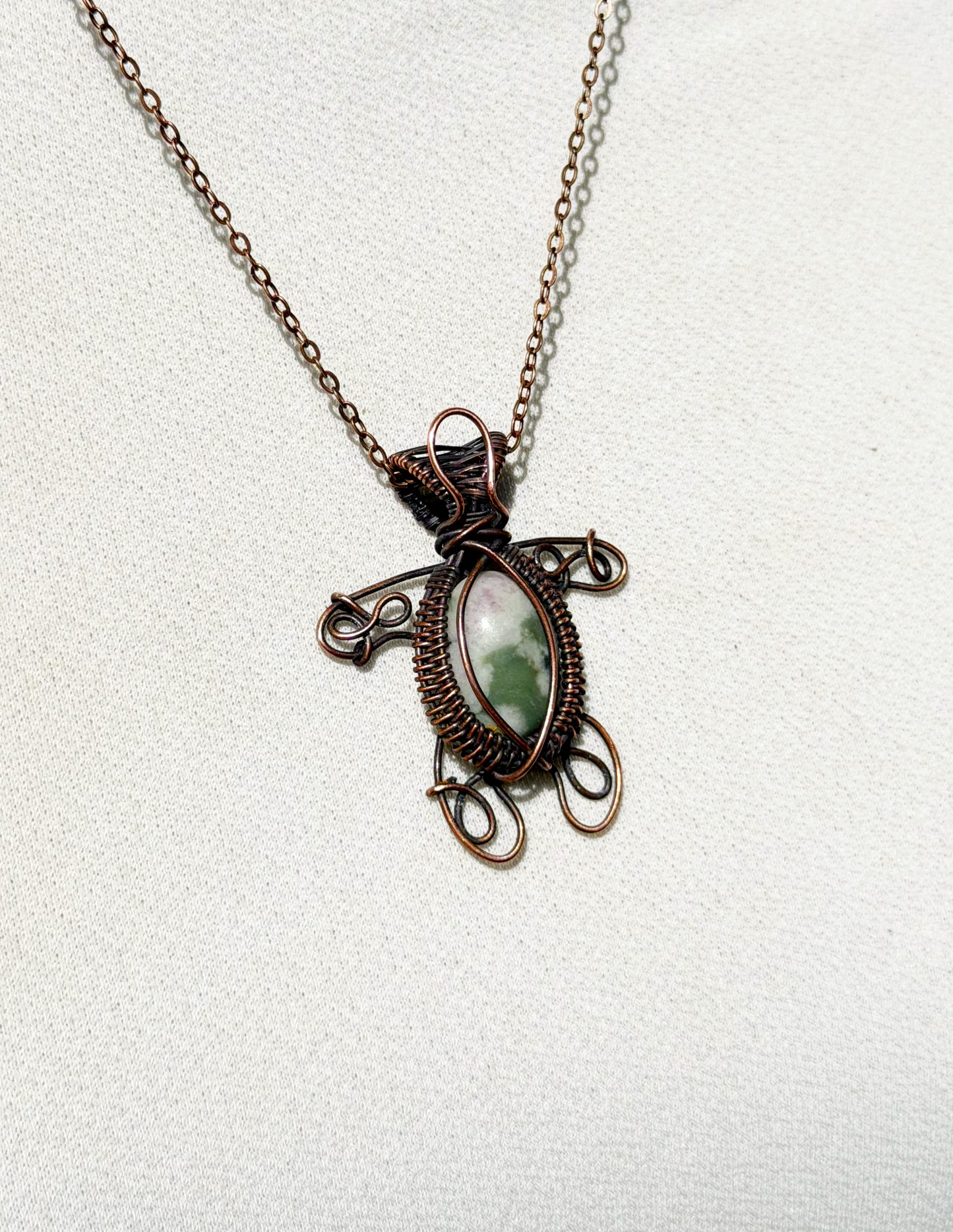 Turtle Green Spotted Jasper Crystal Copper Pendant