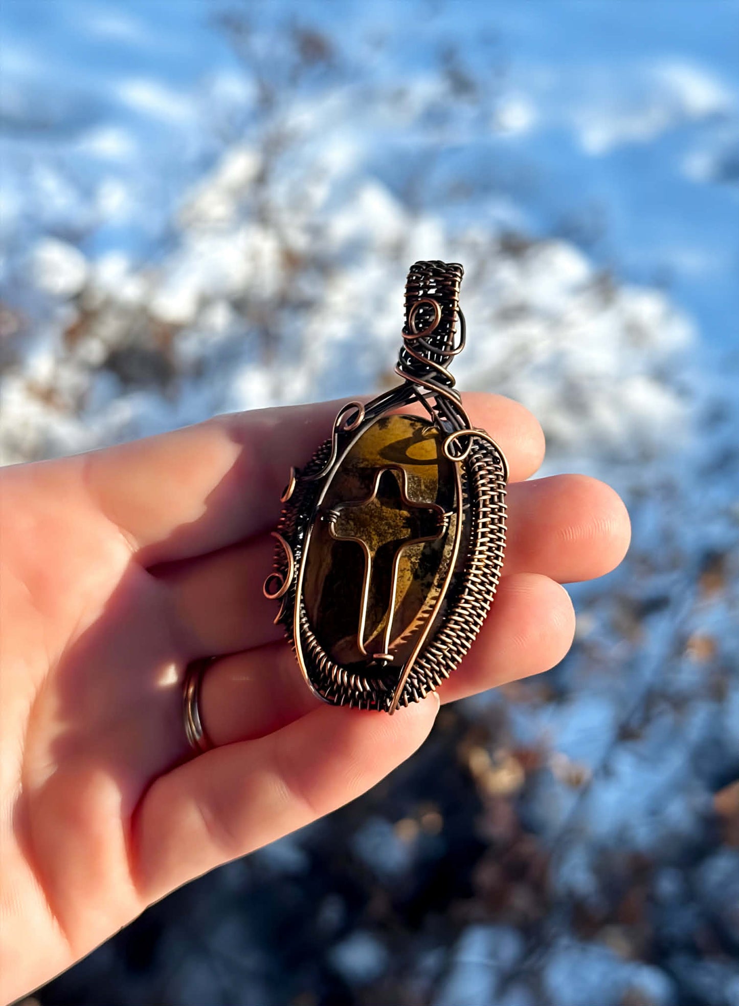 Cross Pictured Jasper Crystal Copper Pendant