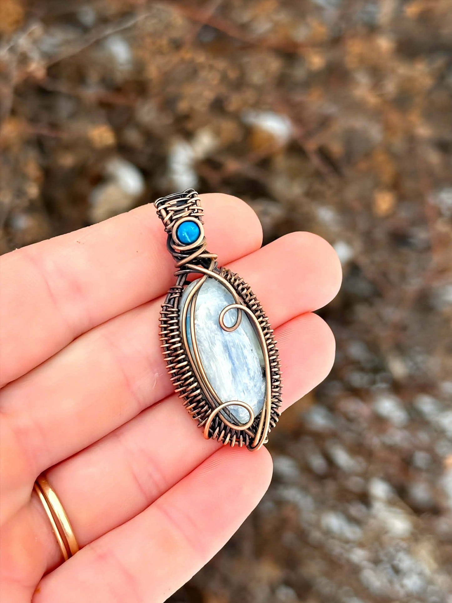 Blue Kyanite & Turquoise Accent Crystal Copper Pendant