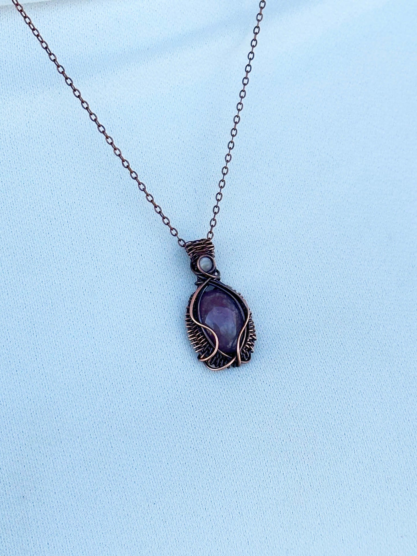 Mini Strawberry Quartz & Clear Quartz Accent Crystal Copper Pendant