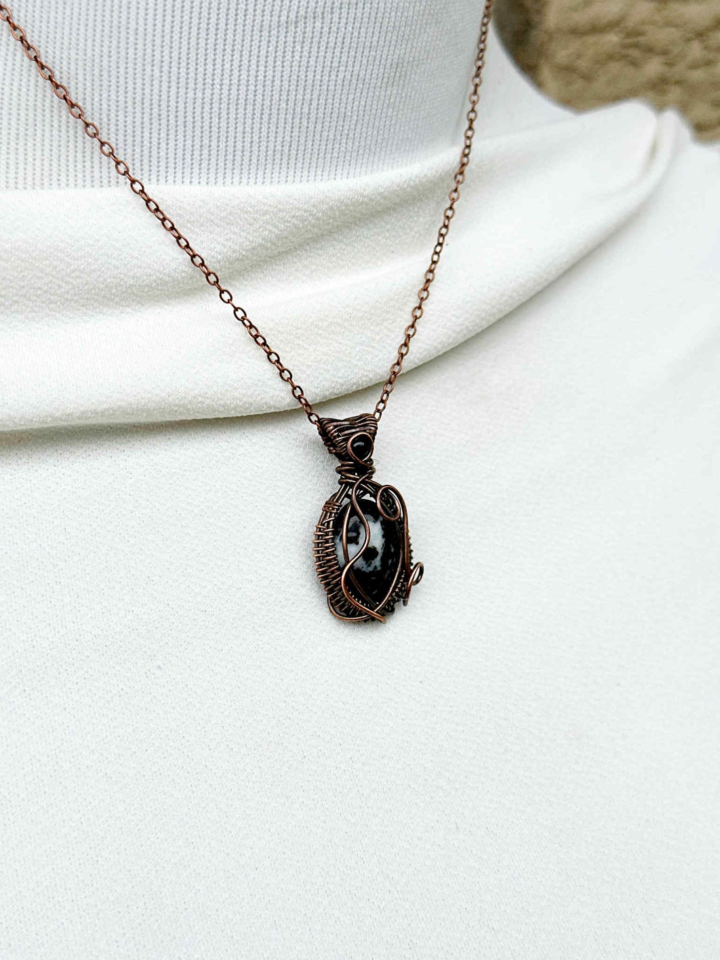 Mini Zebra Jasper & Black Onyx Accent Crystal Copper Pendant