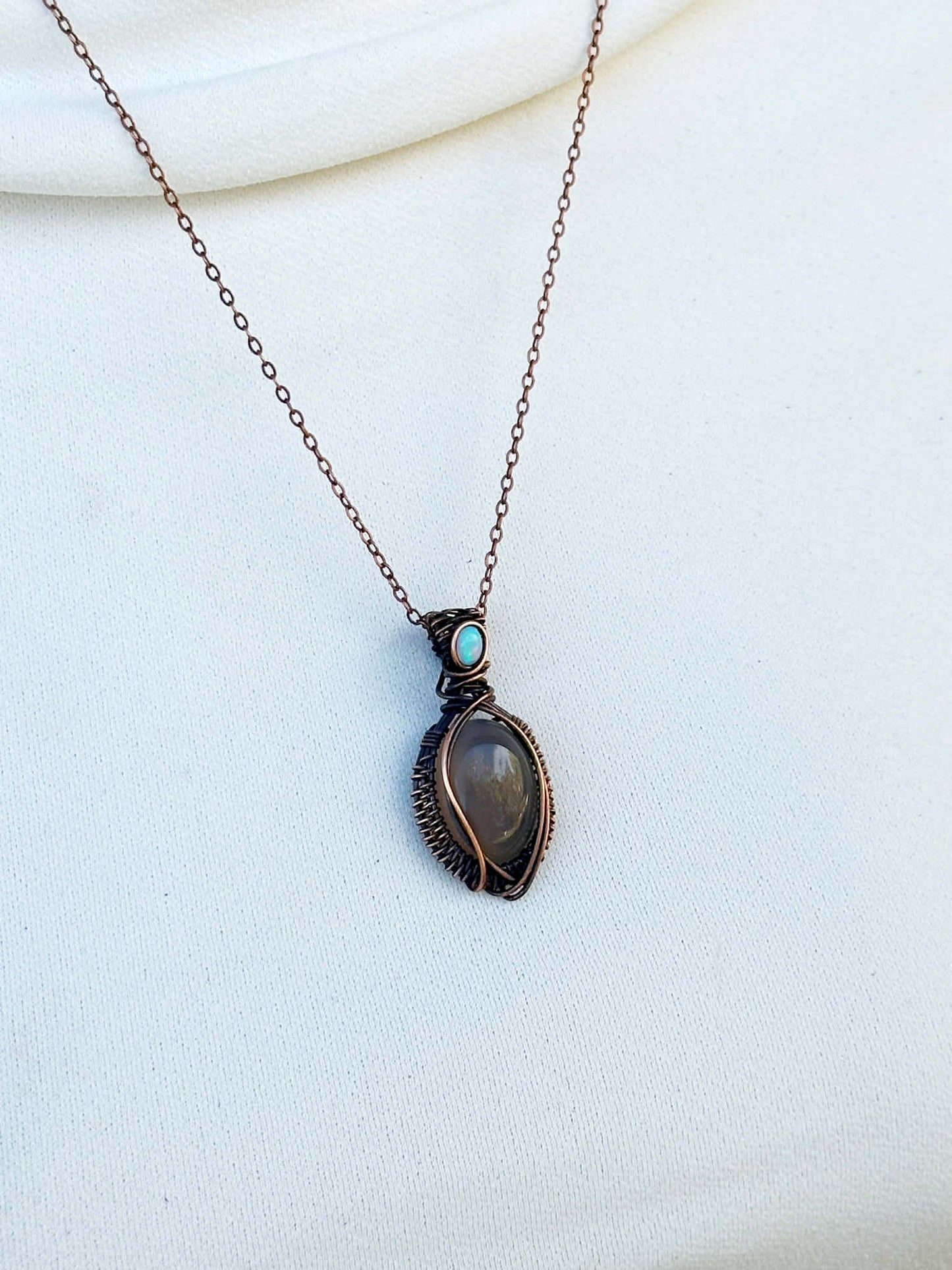 Mini Grey Moonstone & Opal Accent Crystal Copper Pendant