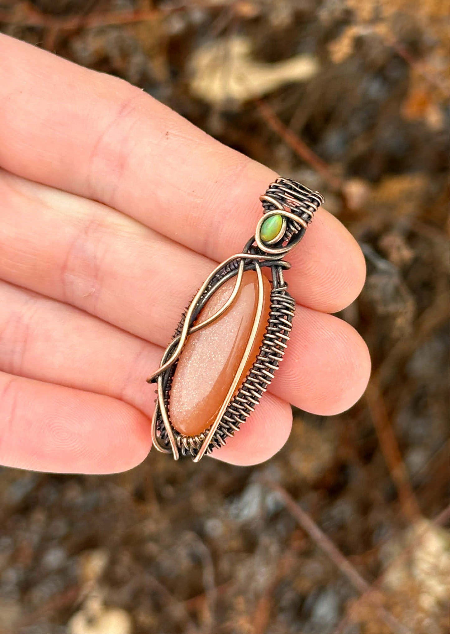 Peach Moonstone & Opal Accent Crystal Copper Pendant