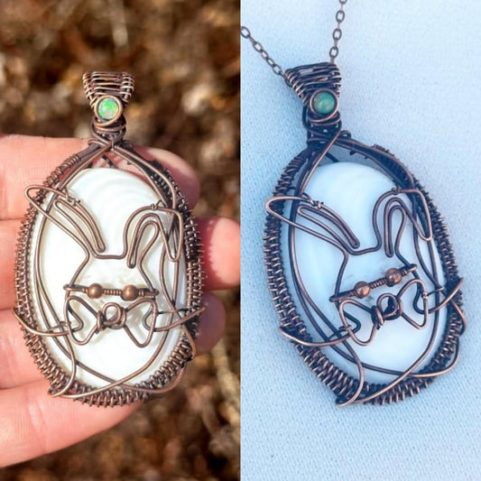 Easter Bunny Mother of Pearl & Opal Accent Crystal Copper Pendant