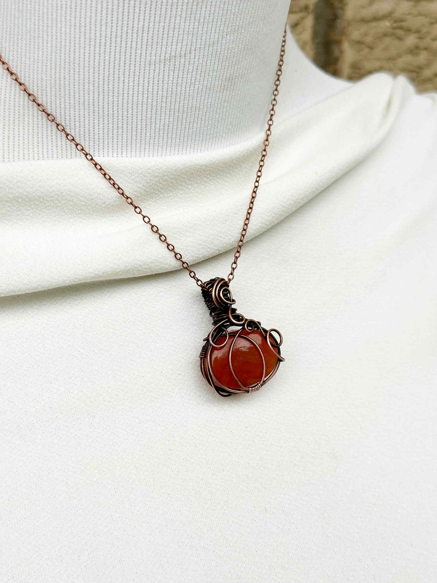 Pumpkin Orange Calcite Crystal Copper Pendant