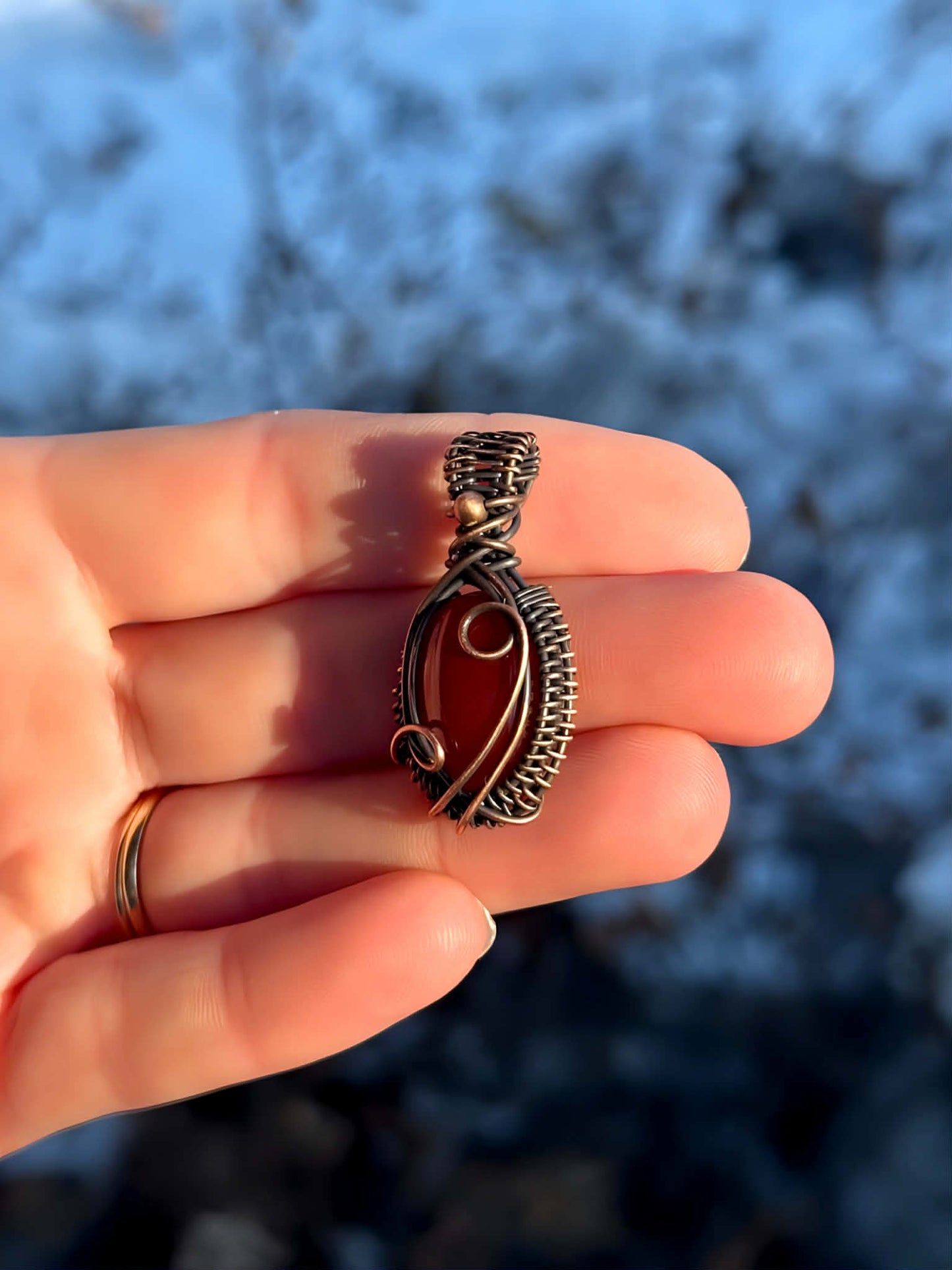 Mini Red Onyx Crystal Copper Pendant