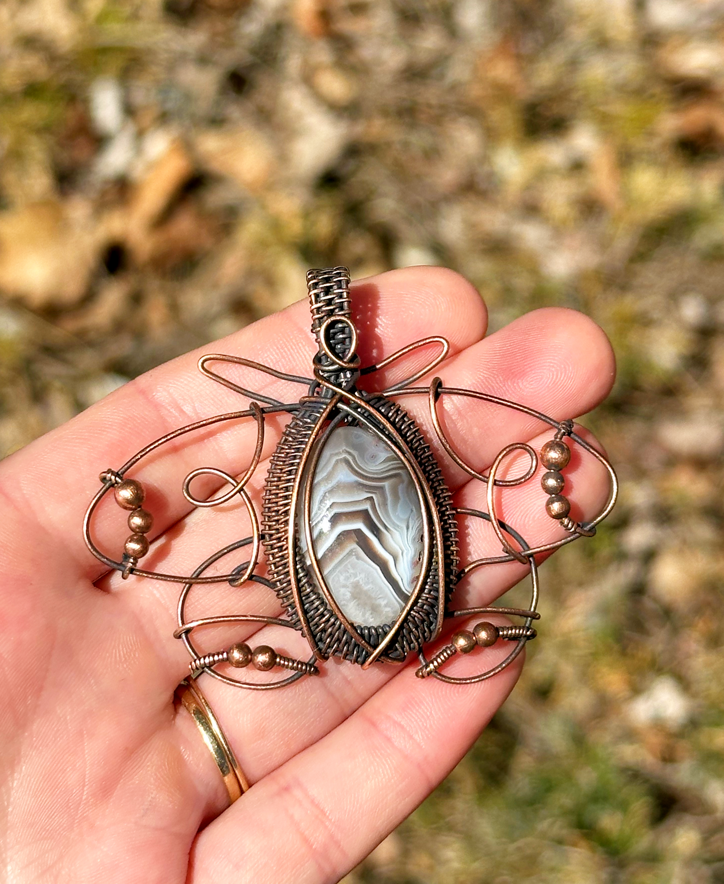 Polyphemus Moth Brazilian Agate Crystal Copper Pendant