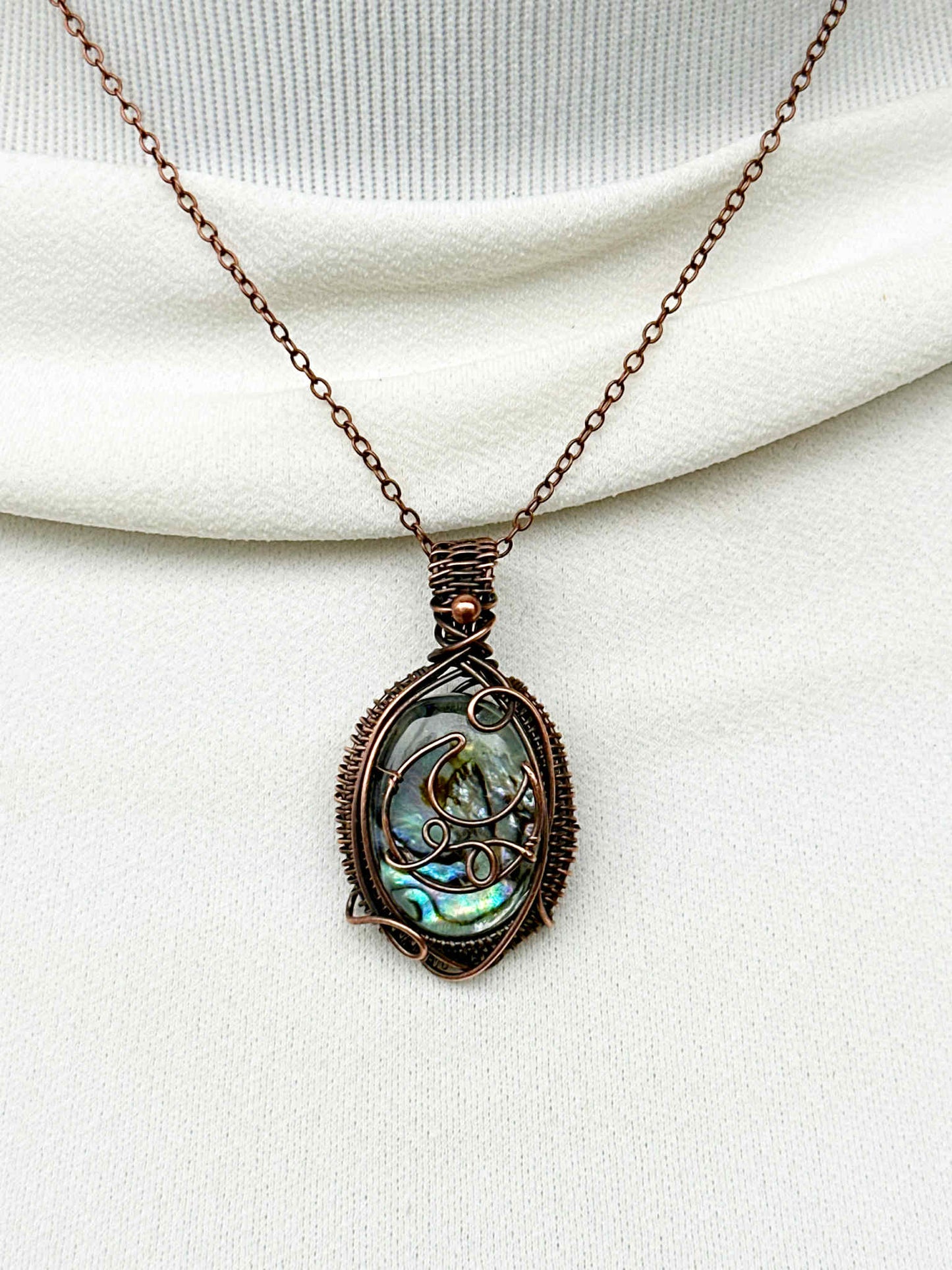 Crescent Moon Abalone Shell Crystal Copper Pendant