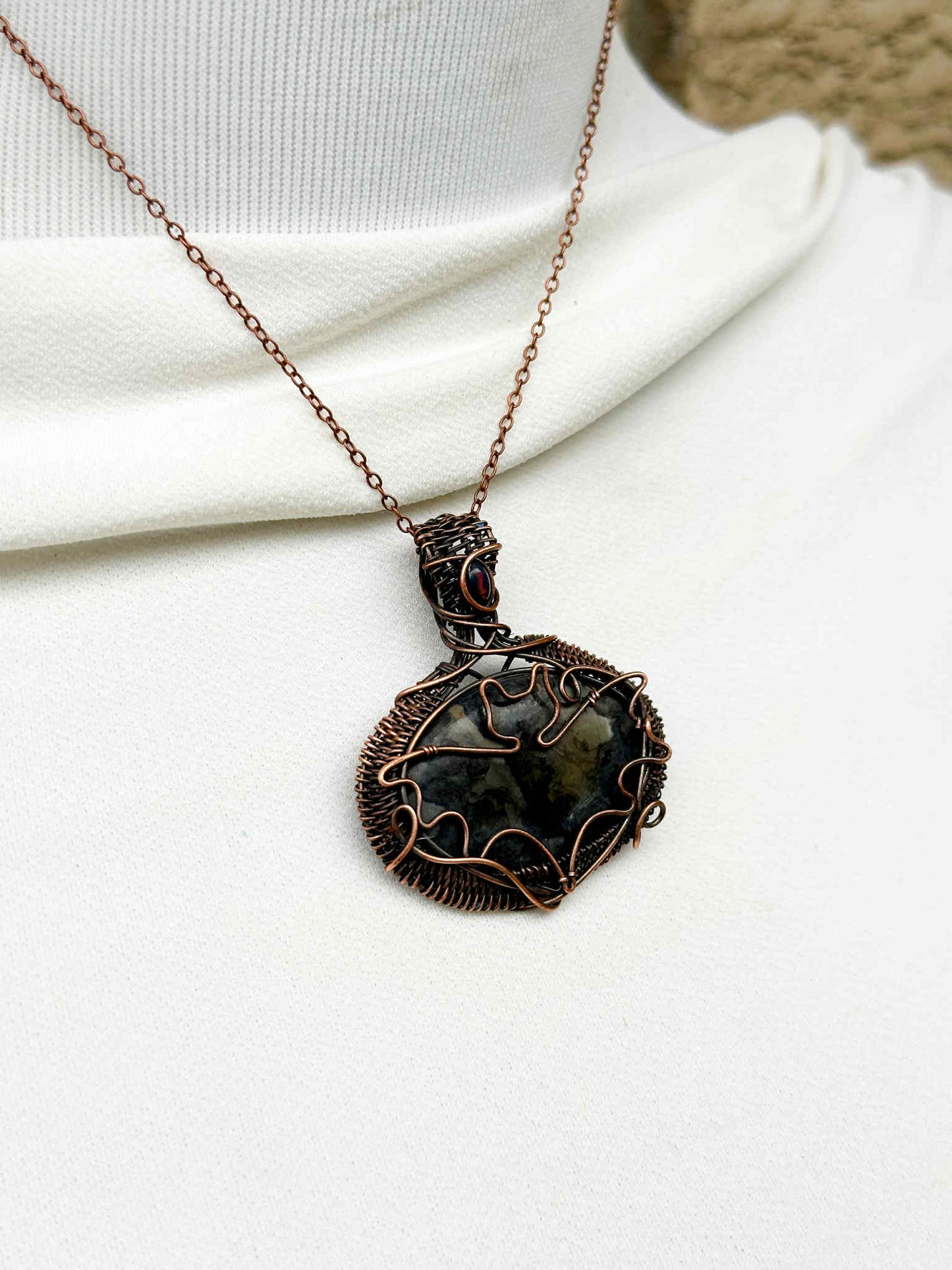 Bat Black Cobalt & Black Mexican Opal Crystal Copper Pendant