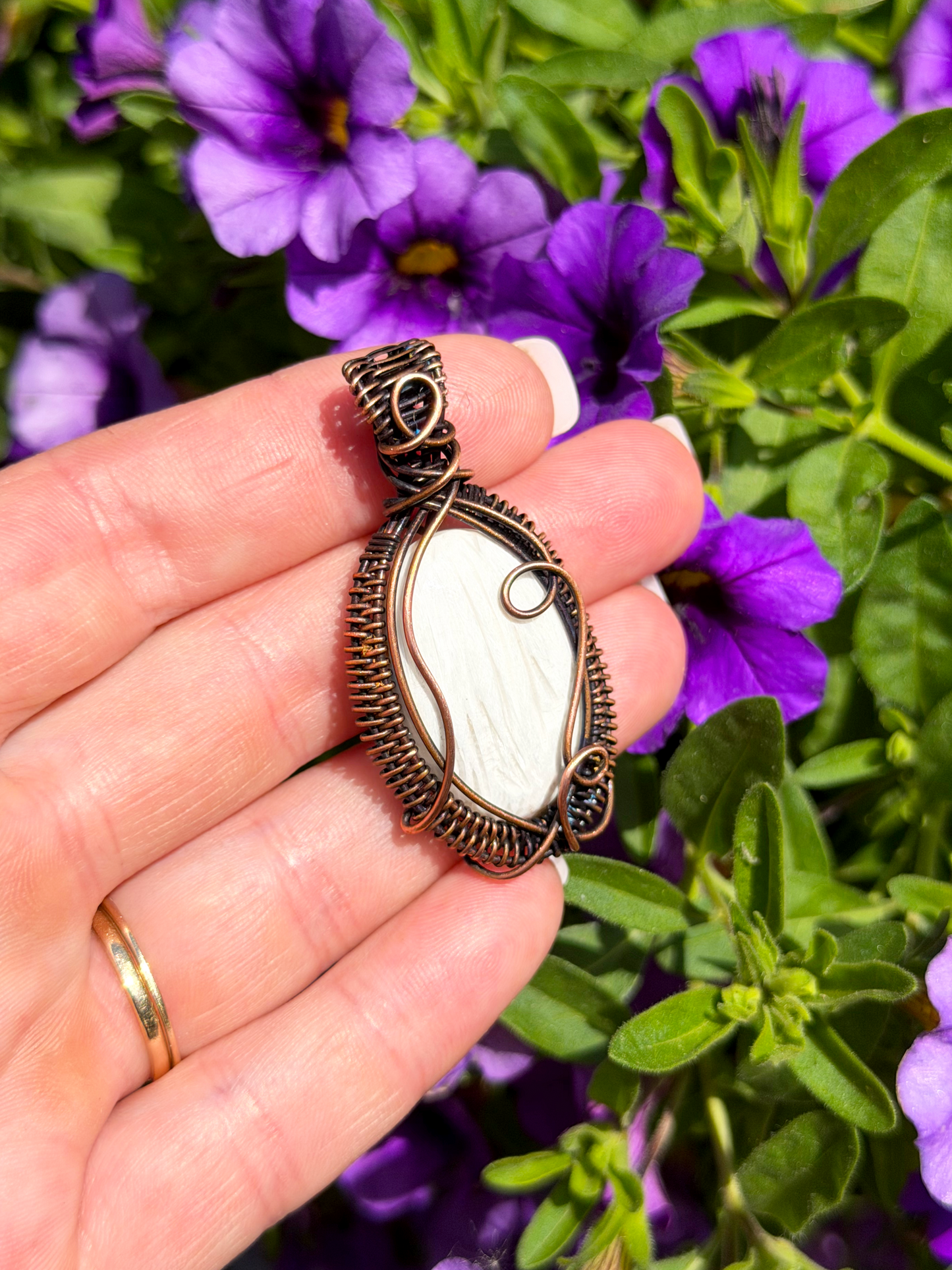 White Stichtite Crystal Copper Pendant