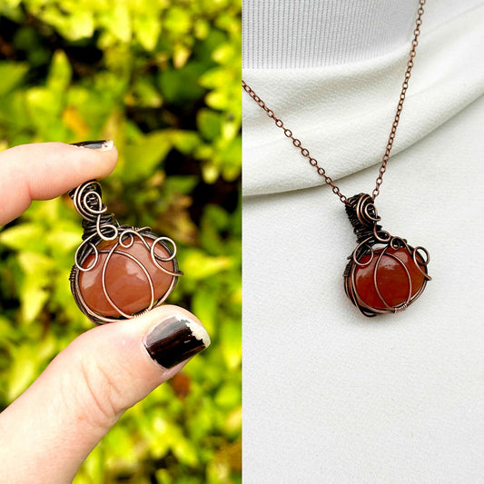 Pumpkin Orange Calcite Crystal Copper Pendant