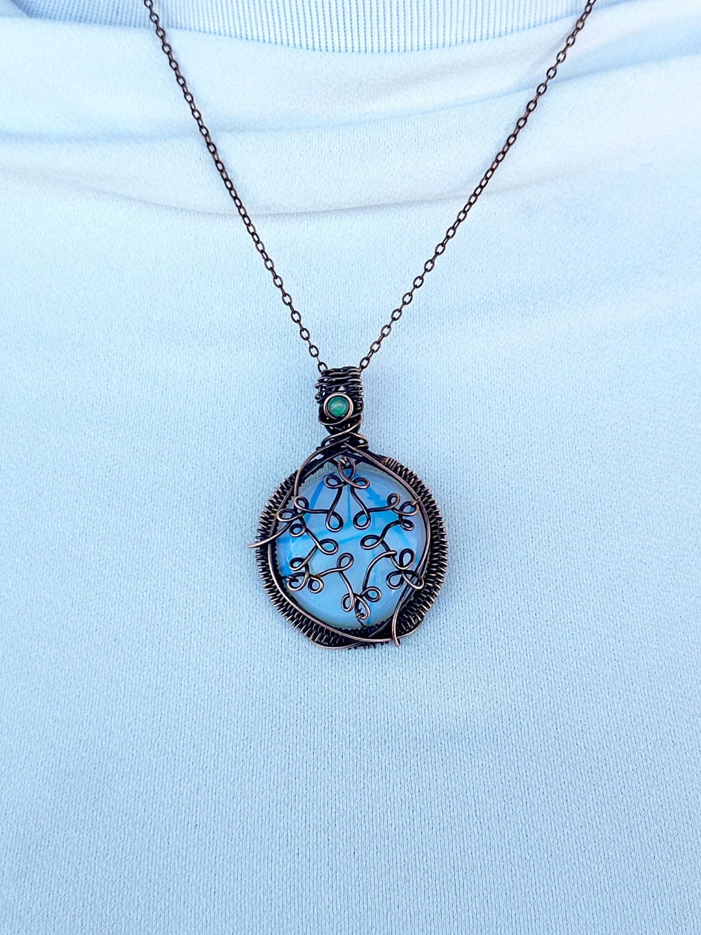 Snowflake Opalite & Opal Crystal Copper Pendant