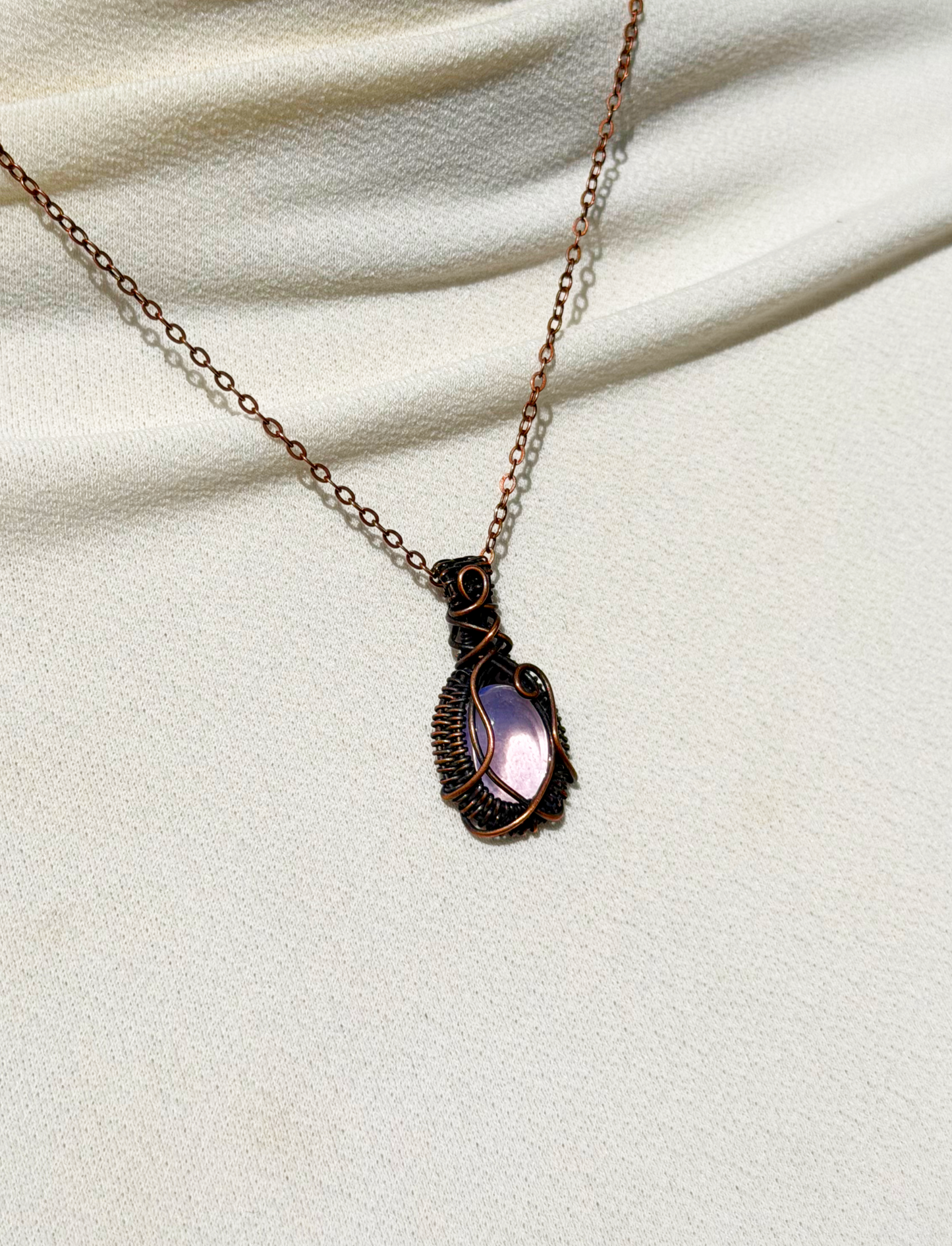 Mini Lavender Quartz Crystal Copper Pendant