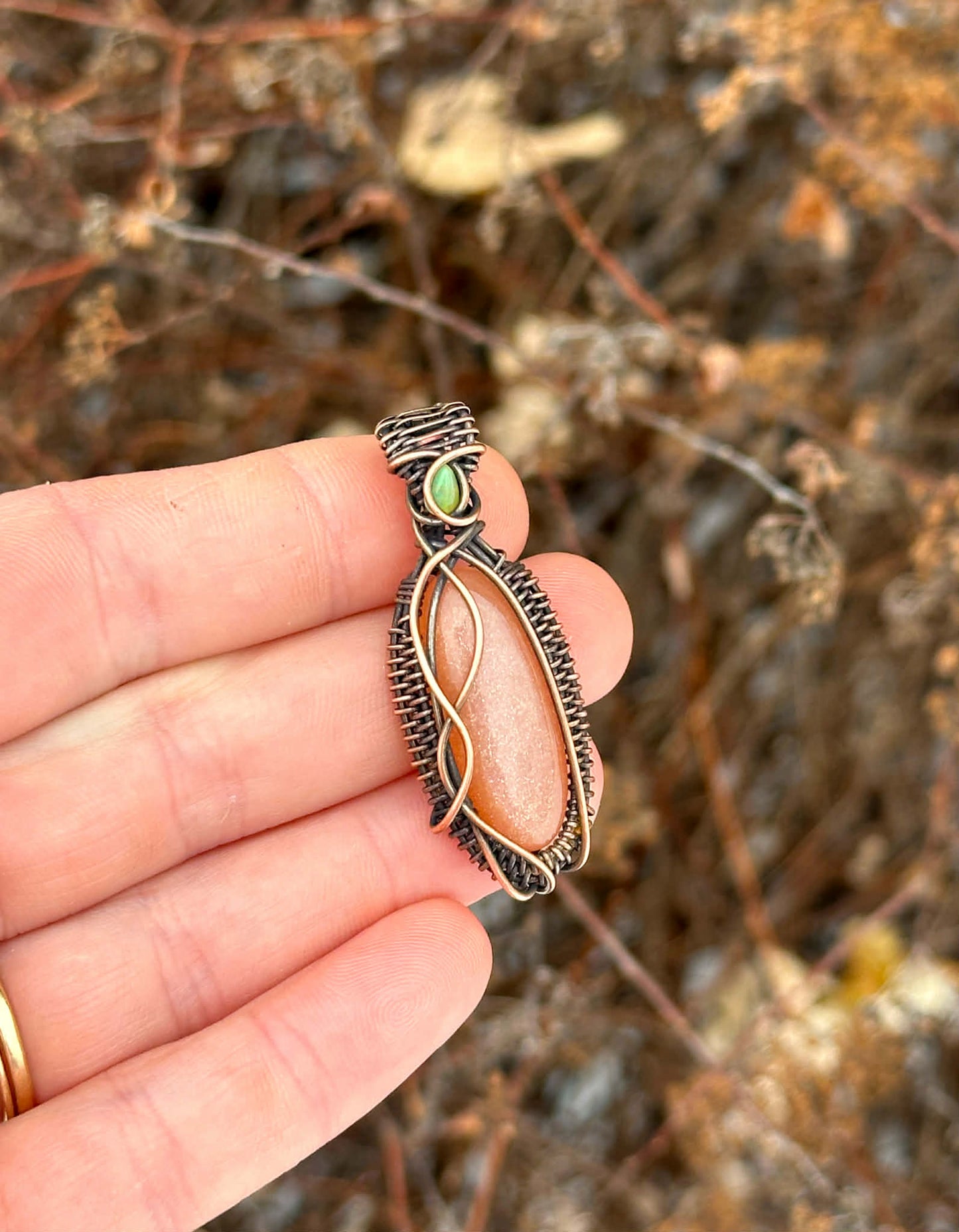 Peach Moonstone & Opal Accent Crystal Copper Pendant