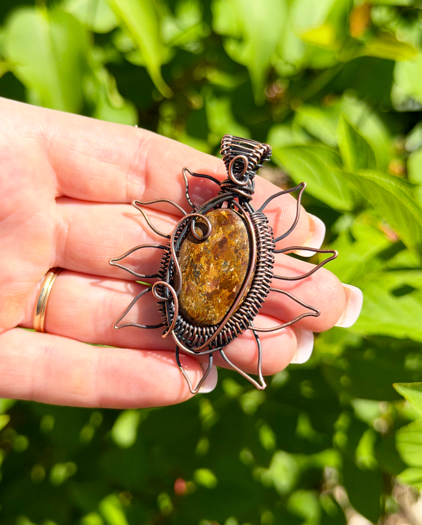 Sunflower Bronzite Crystal Copper Pendant