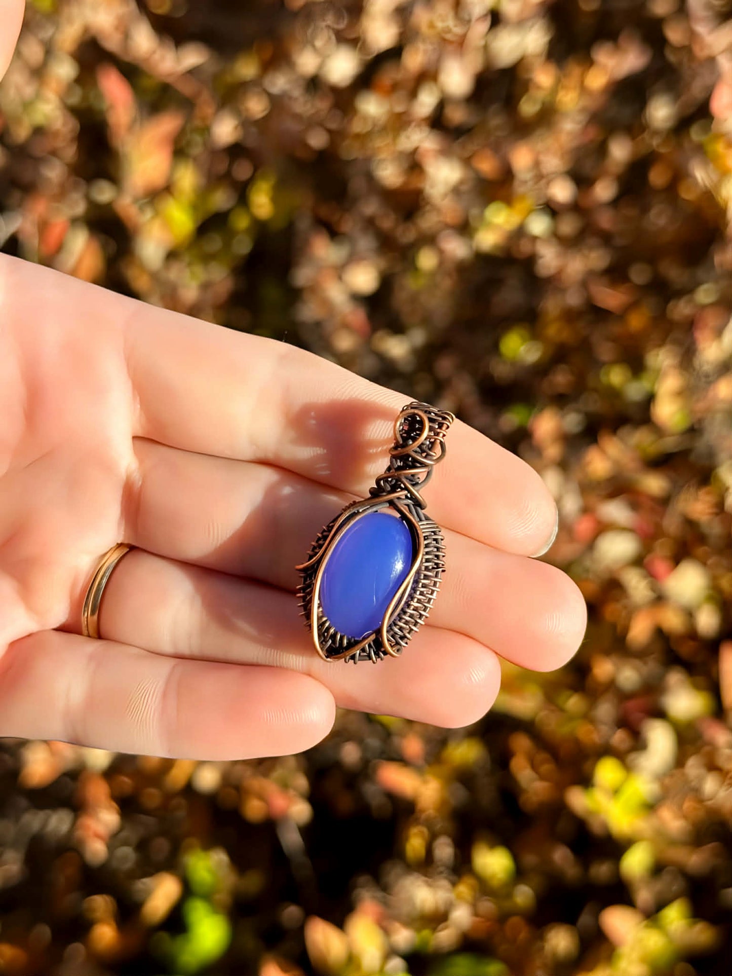 Mini Blue Agate Crystal Copper Pendant