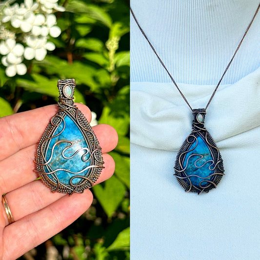 Wave Apatite Crystal Copper Pendant