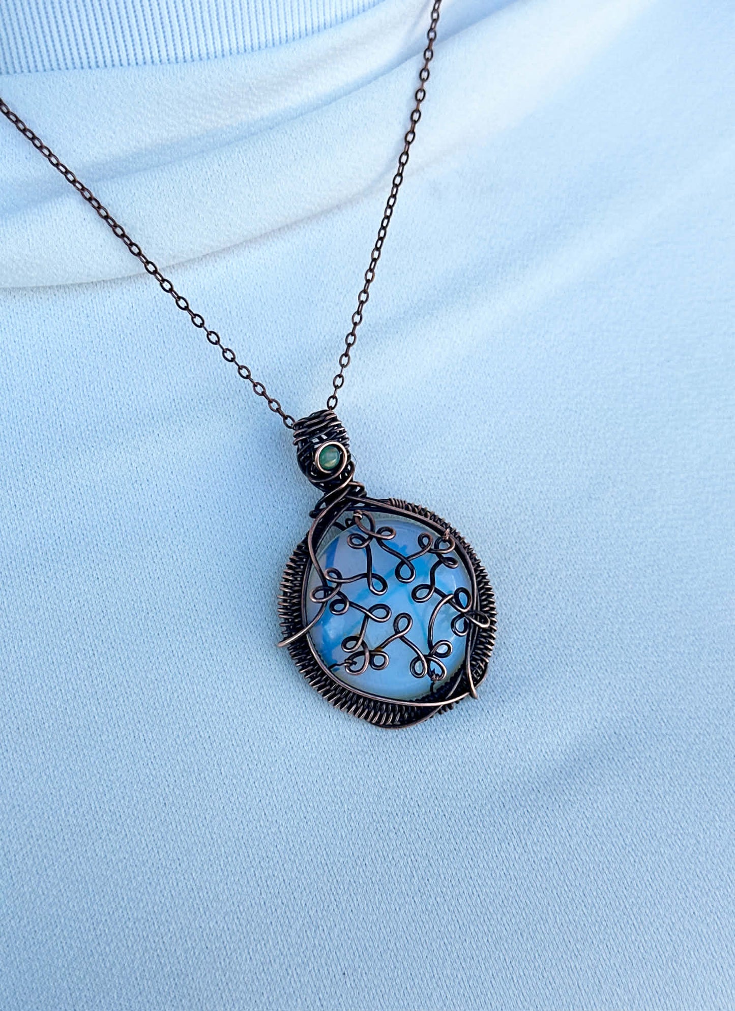 Snowflake Opalite & Opal Crystal Copper Pendant