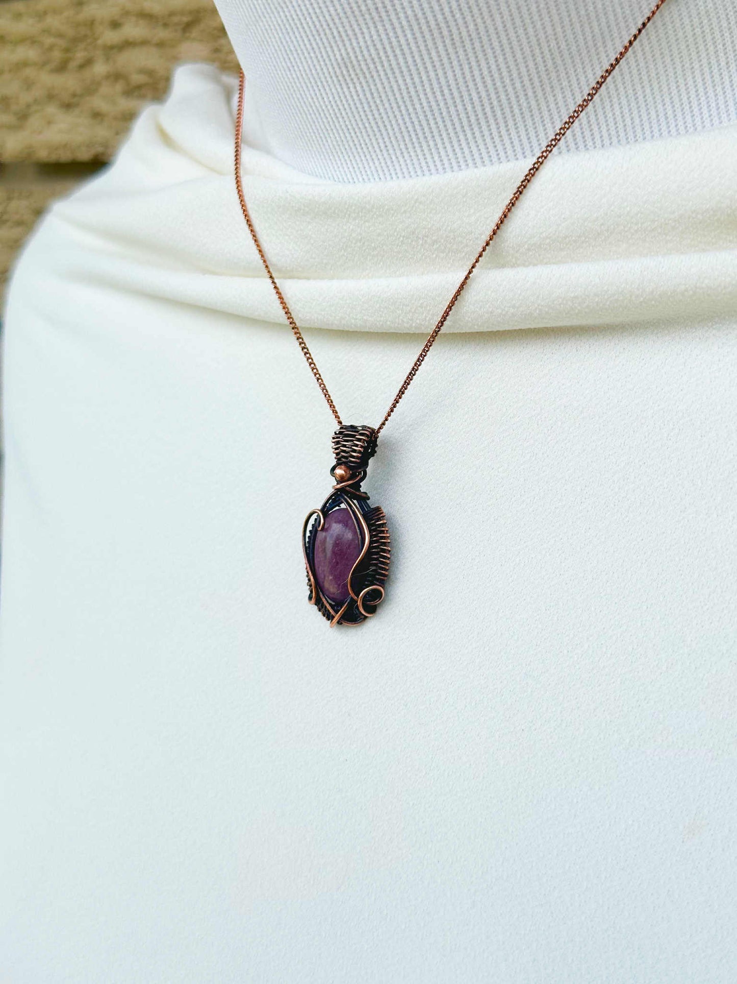 Mini Lepidolite Crystal Copper Pendant
