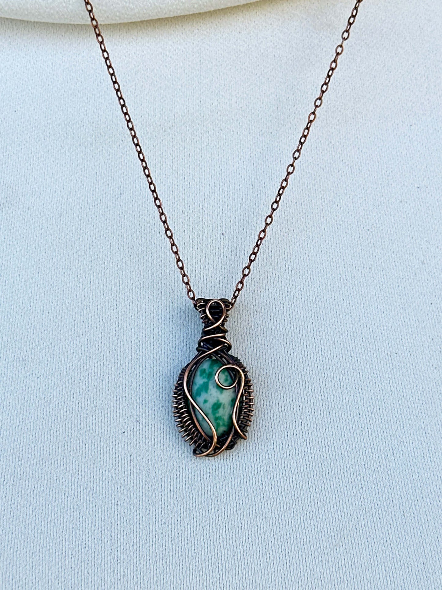 Mini Green Spot Jasper Crystal Copper Pendant