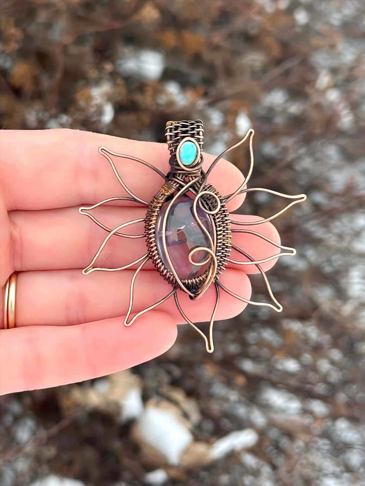 Sunflower Ametrine & Opal Accent Crystal Copper Pendant