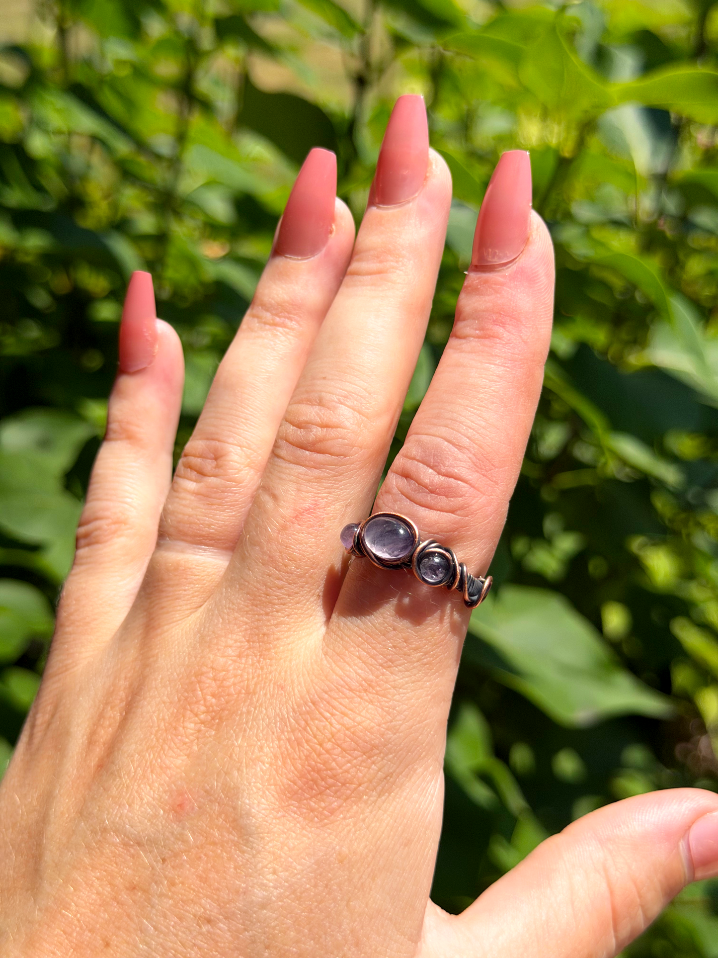 Triple Amethyst Crystal Copper Ring