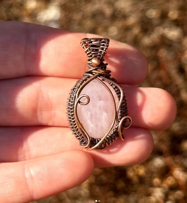 Rose Quartz Crystal Copper Pendant