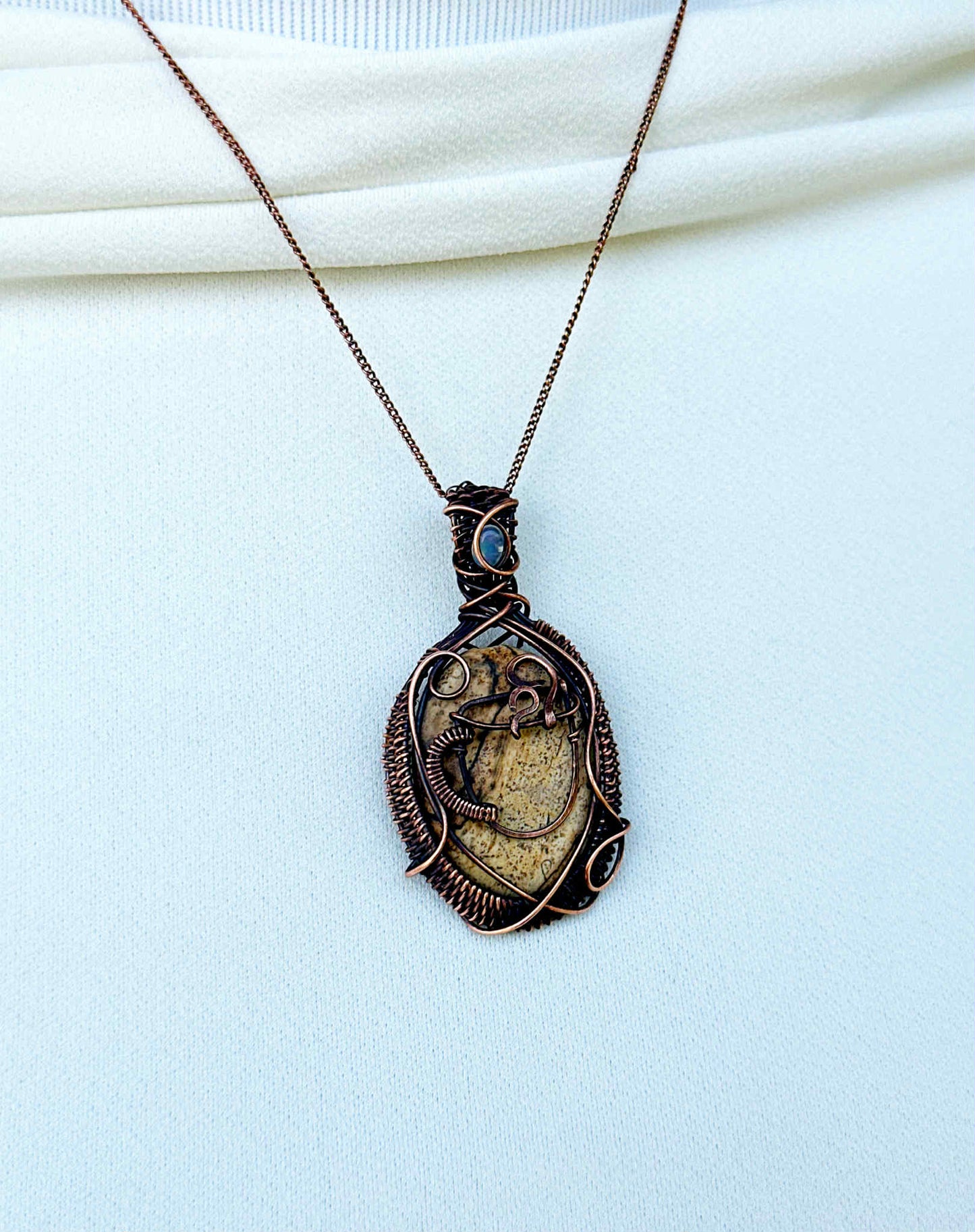 Coffee Jasper & Opal Crystal Copper Pendant
