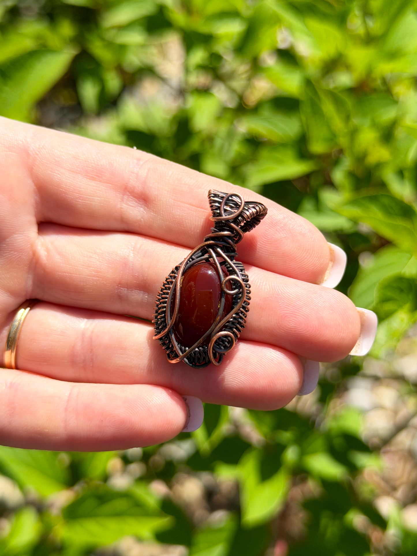 Mini Red Onyx Crystal Copper Pendant