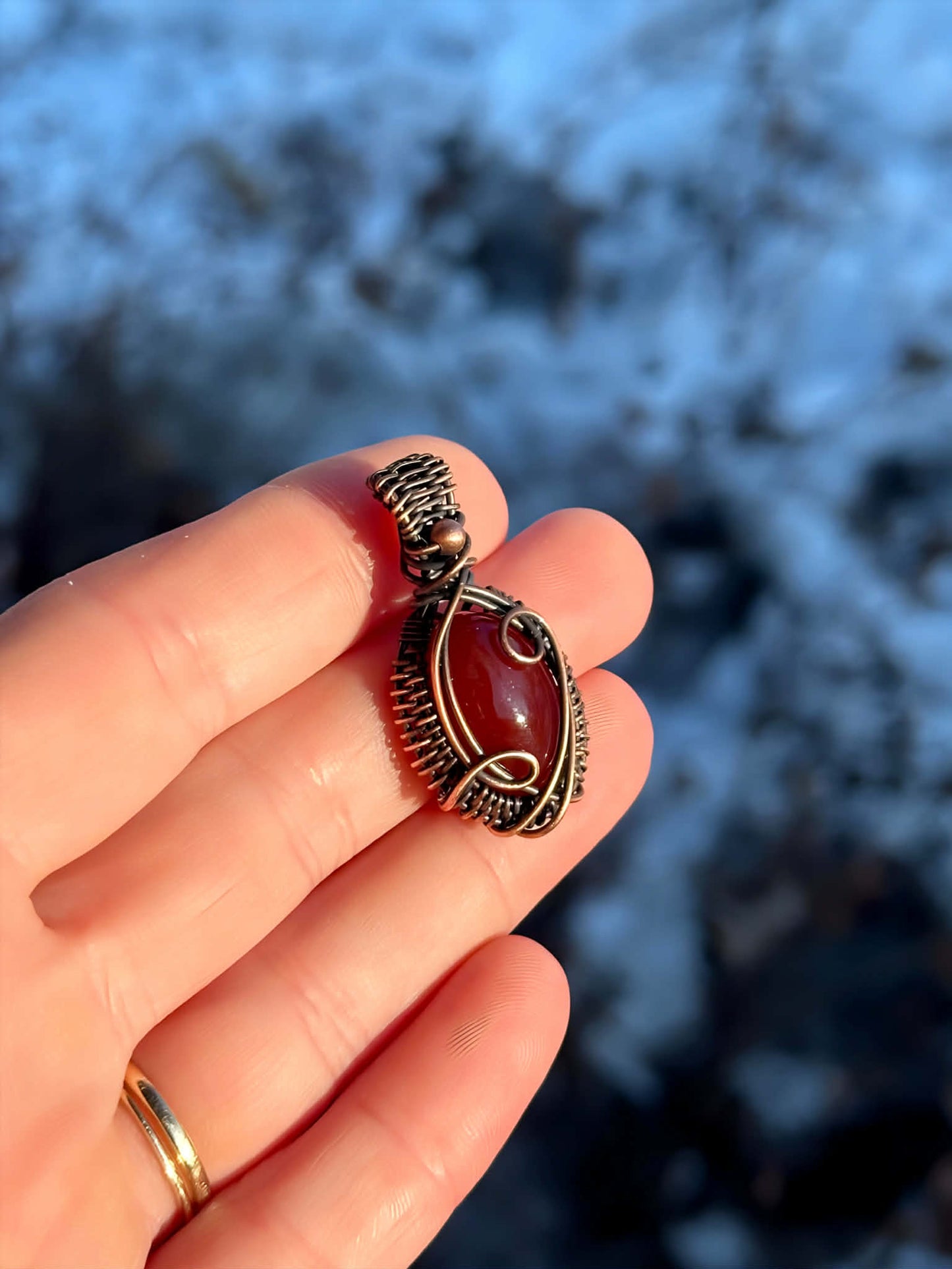 Mini Red Onyx Crystal Copper Pendant
