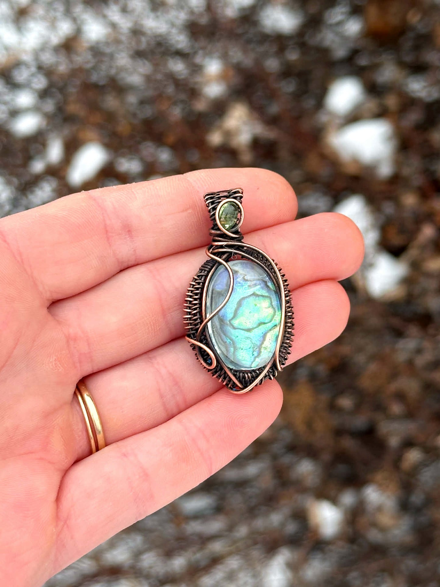 Abalone Shell & Tourmaline Accent Crystal Copper Pendant