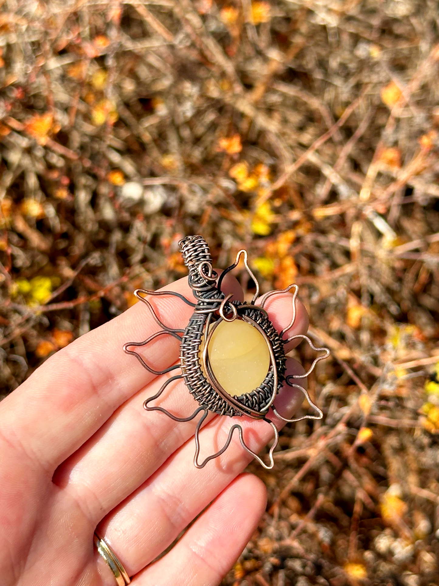 Sun Yellow Agate Crystal Copper Pendant