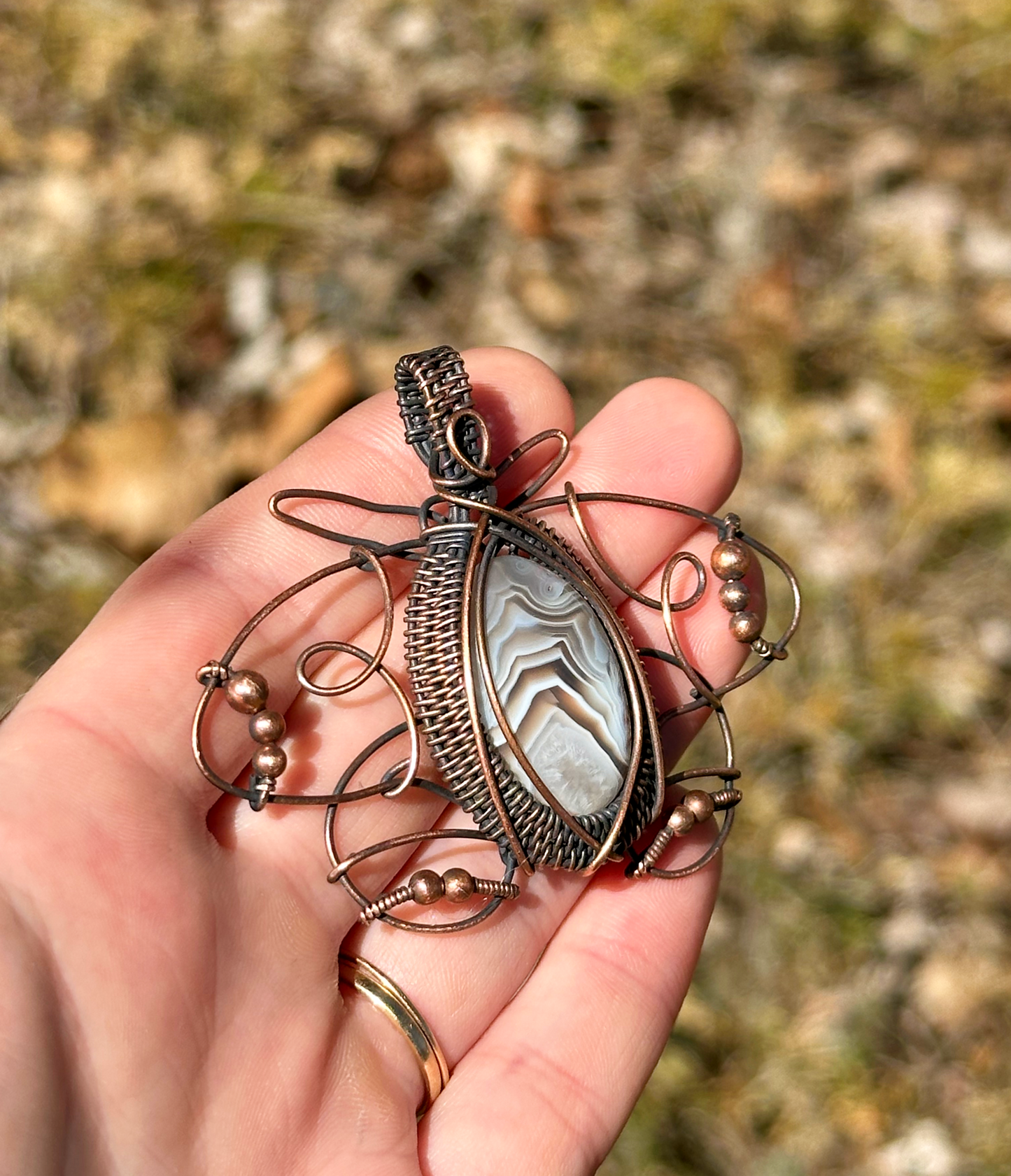 Polyphemus Moth Brazilian Agate Crystal Copper Pendant
