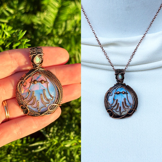 Ghost Opalite & Opal Crystal Copper Pendant