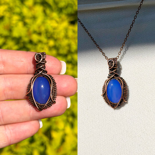 Mini Blue Agate Crystal Copper Pendant