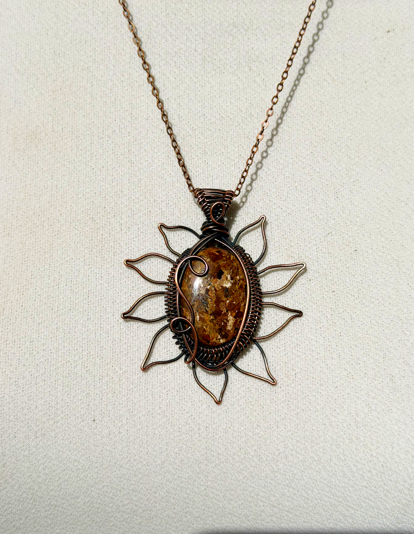 Sunflower Bronzite Crystal Copper Pendant