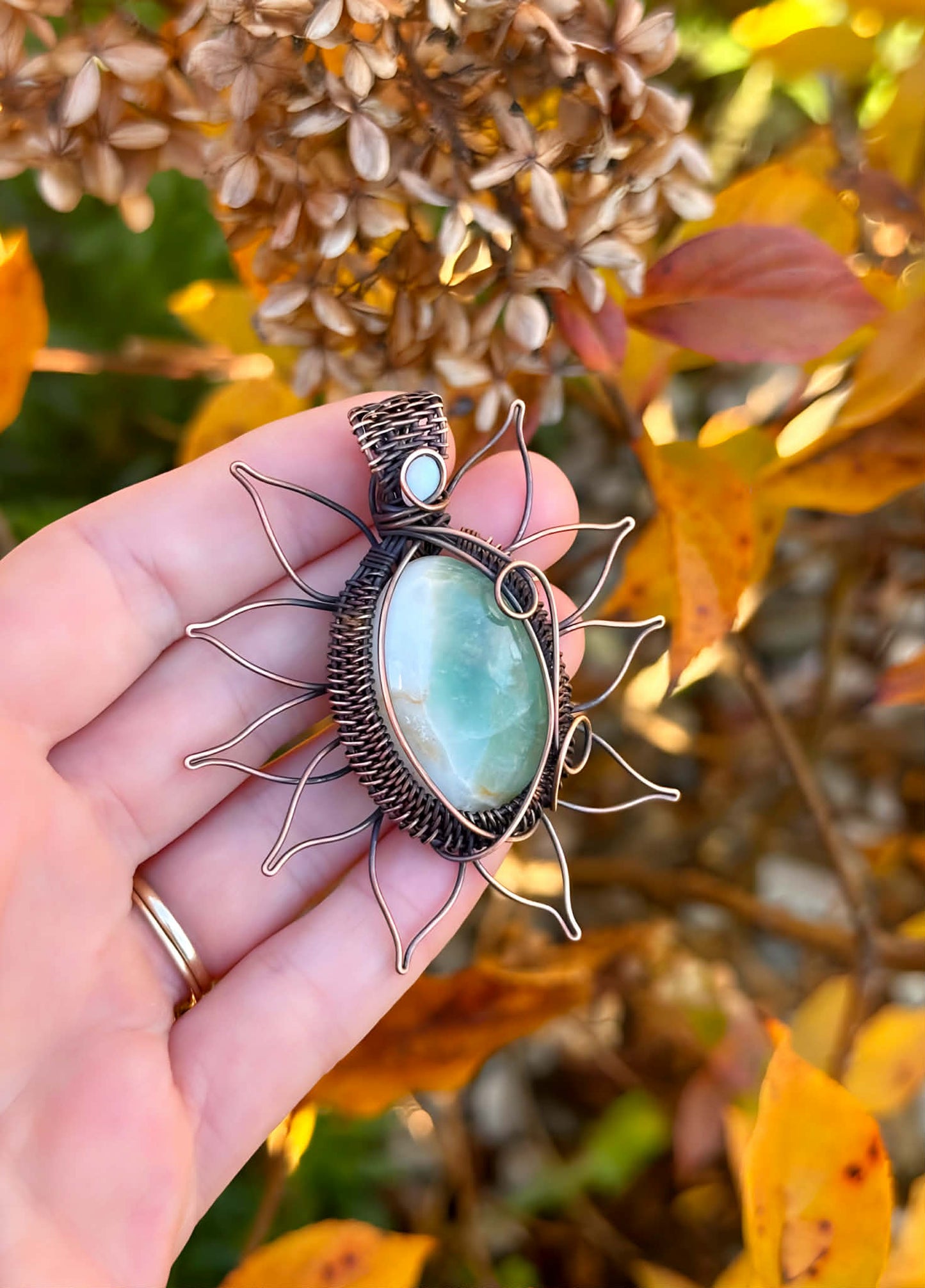 Sunflower Chrysoprase & Opal Accent Crystal Copper Pendant