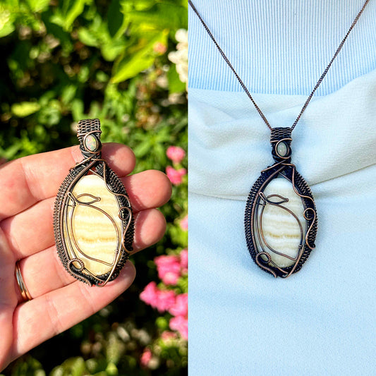Lemon Yellow Lace Onyx Crystal Copper Pendant
