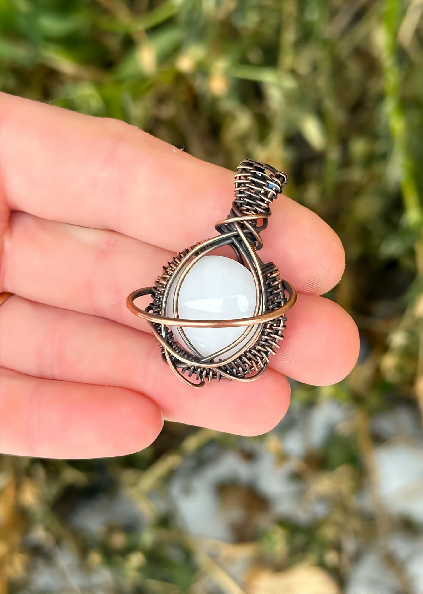 Planet Saturn White Jade Crystal Copper Pendant